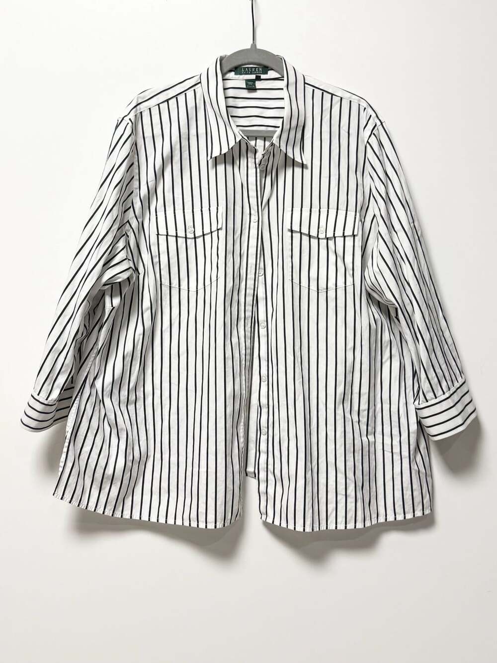 Lauren Ralph Lauren Black & White Striped Button-Up Shirt Size 3X Preppy Old Mon